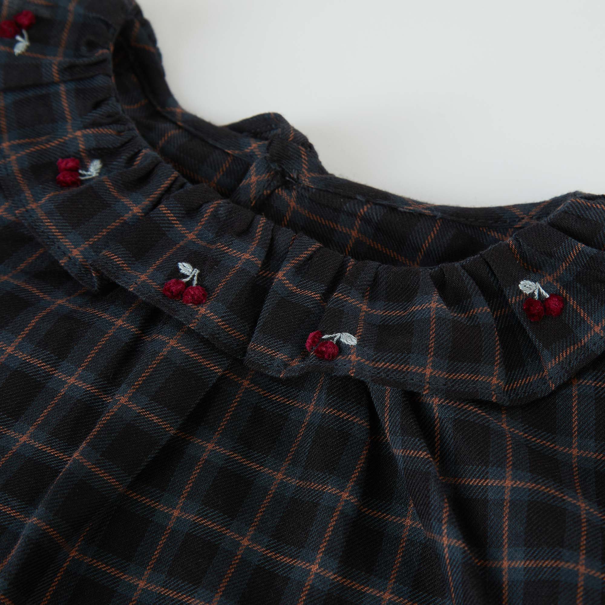 Girls Dark Grey Check Cotton Top
