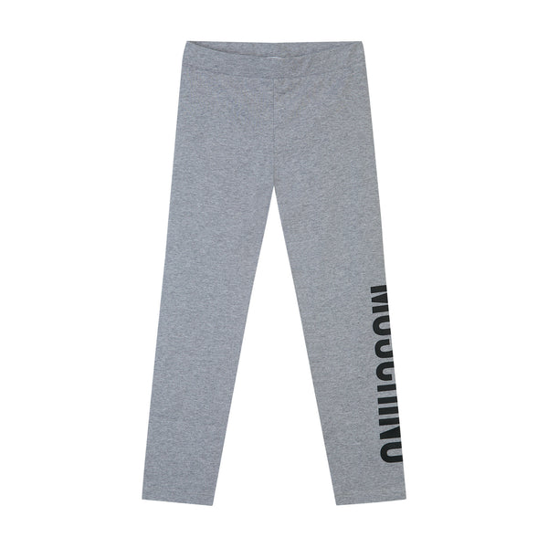 Girls Grey Logo Cotton Leggings
