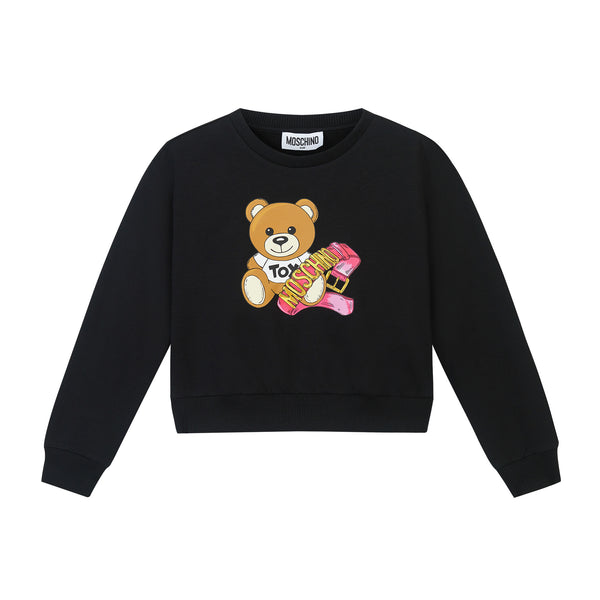 Girls Black Printed Cotton Sweatshirt