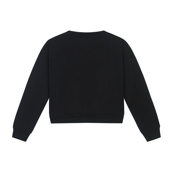 Girls Black Printed Cotton Sweatshirt