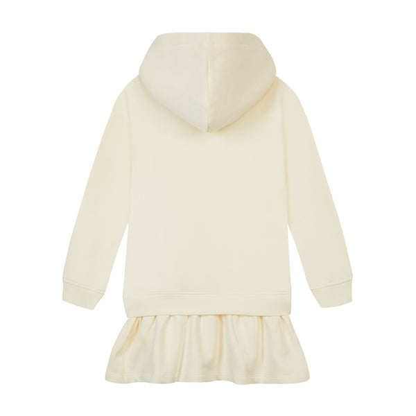 Girls White Logo Cotton Hooded Dress
