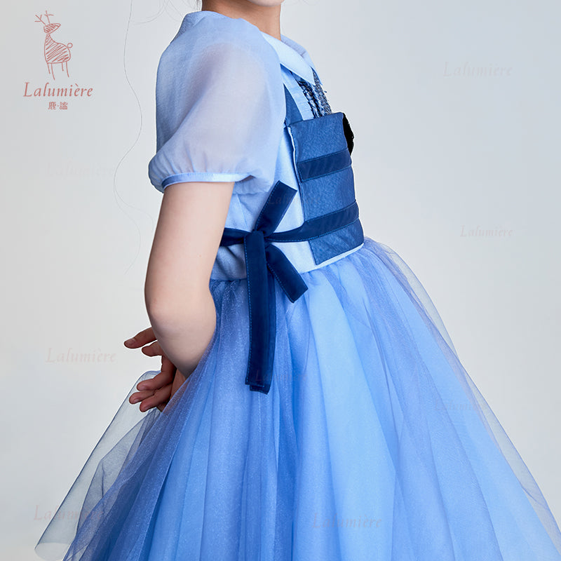 女童蓝色制服公主裙