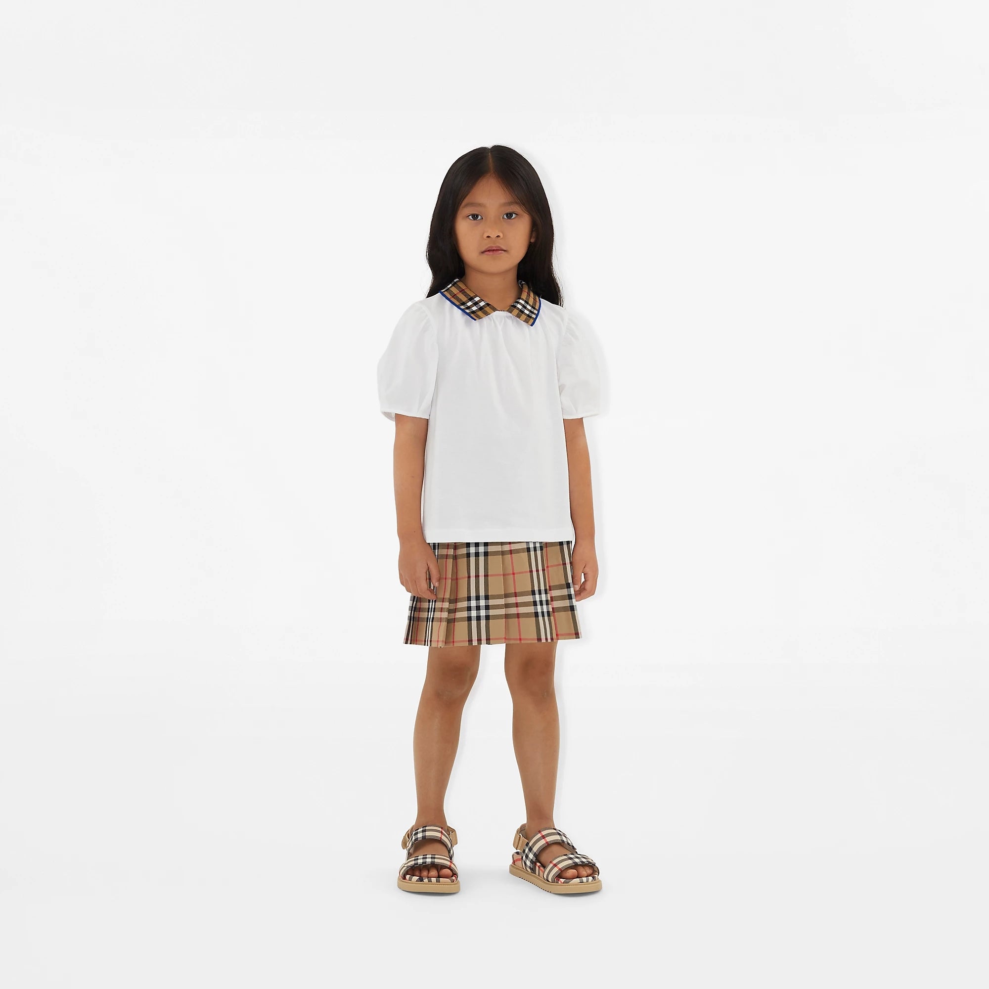 Girls Beige Check Cotton Skirt
