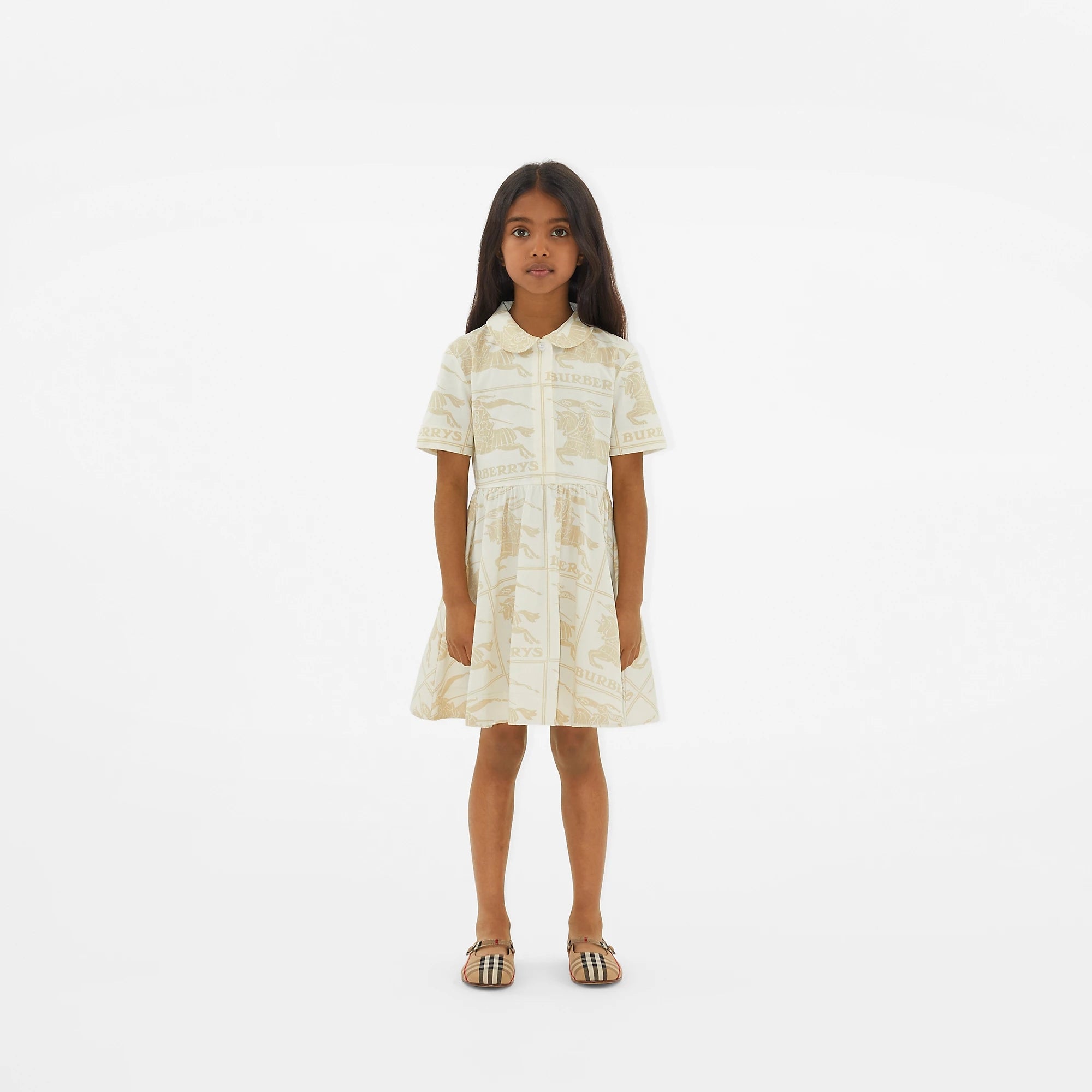 Girls Cream Printed Cotton Dress