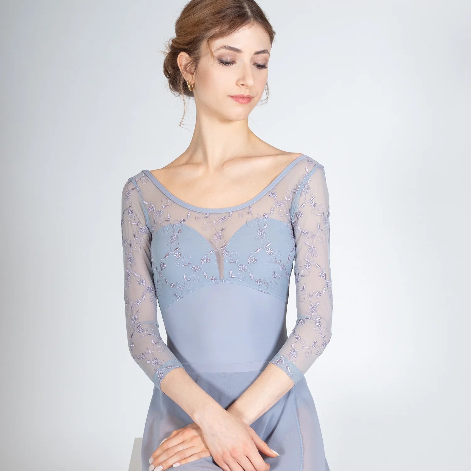 Women Light Blue Long Sleeves Ballet Onesies