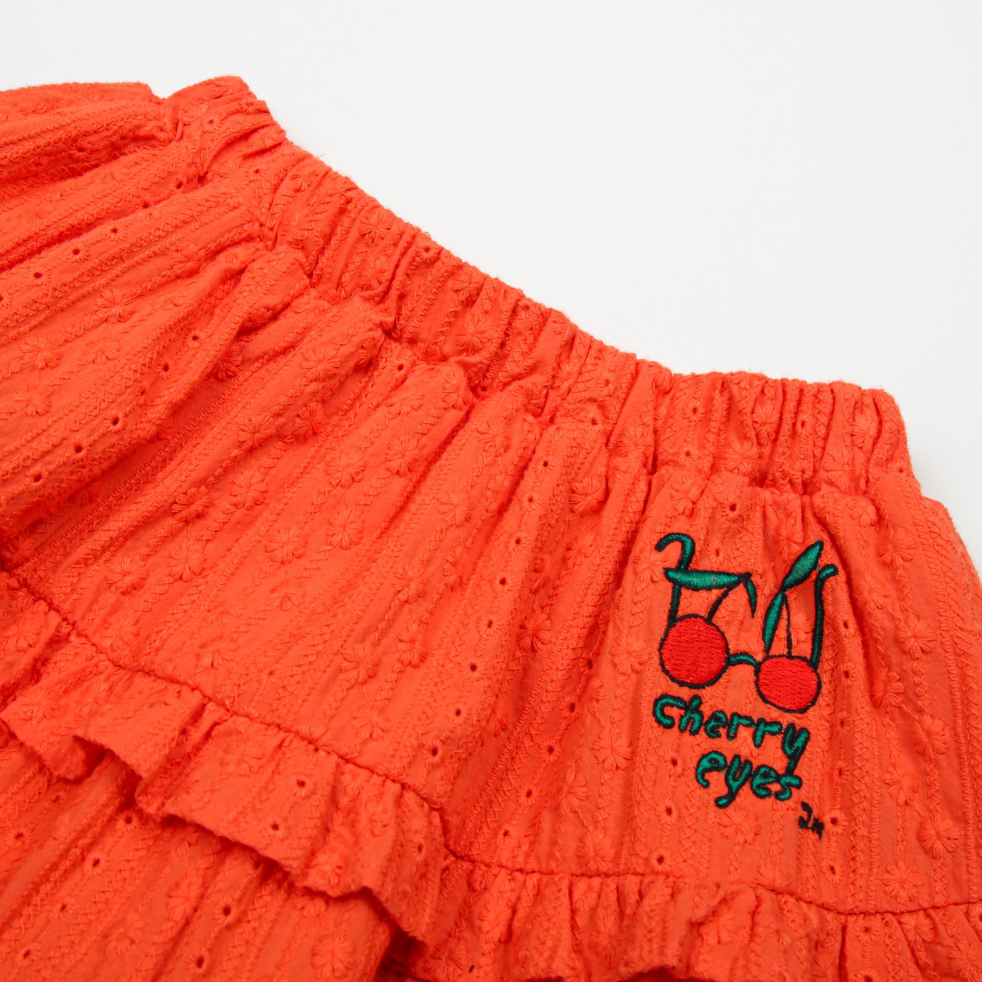Girls Red Orange Embroidered Cotton Skirt