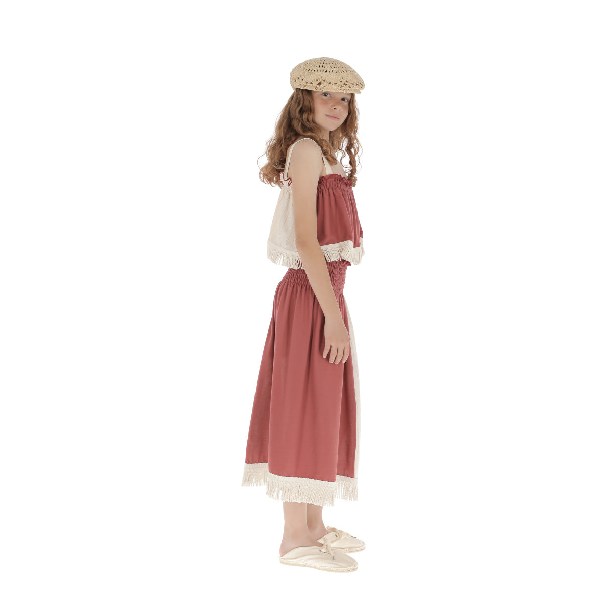 Girls White Stripes Cotton Skirt