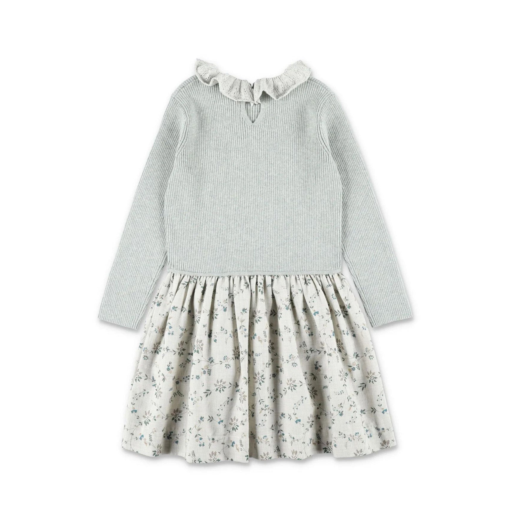 Girls Light Grey Floral Wool Dress