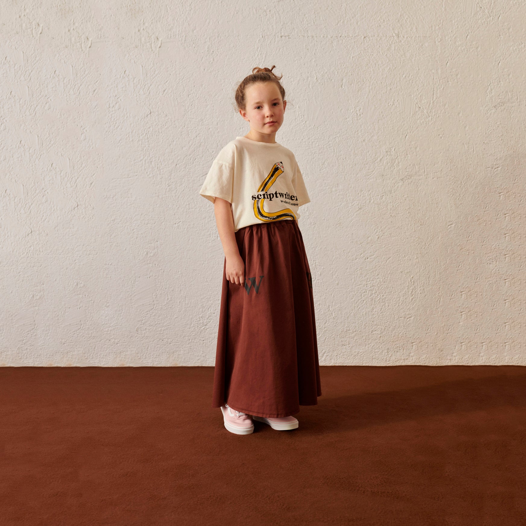 Girls Brown Logo Cotton Skirt