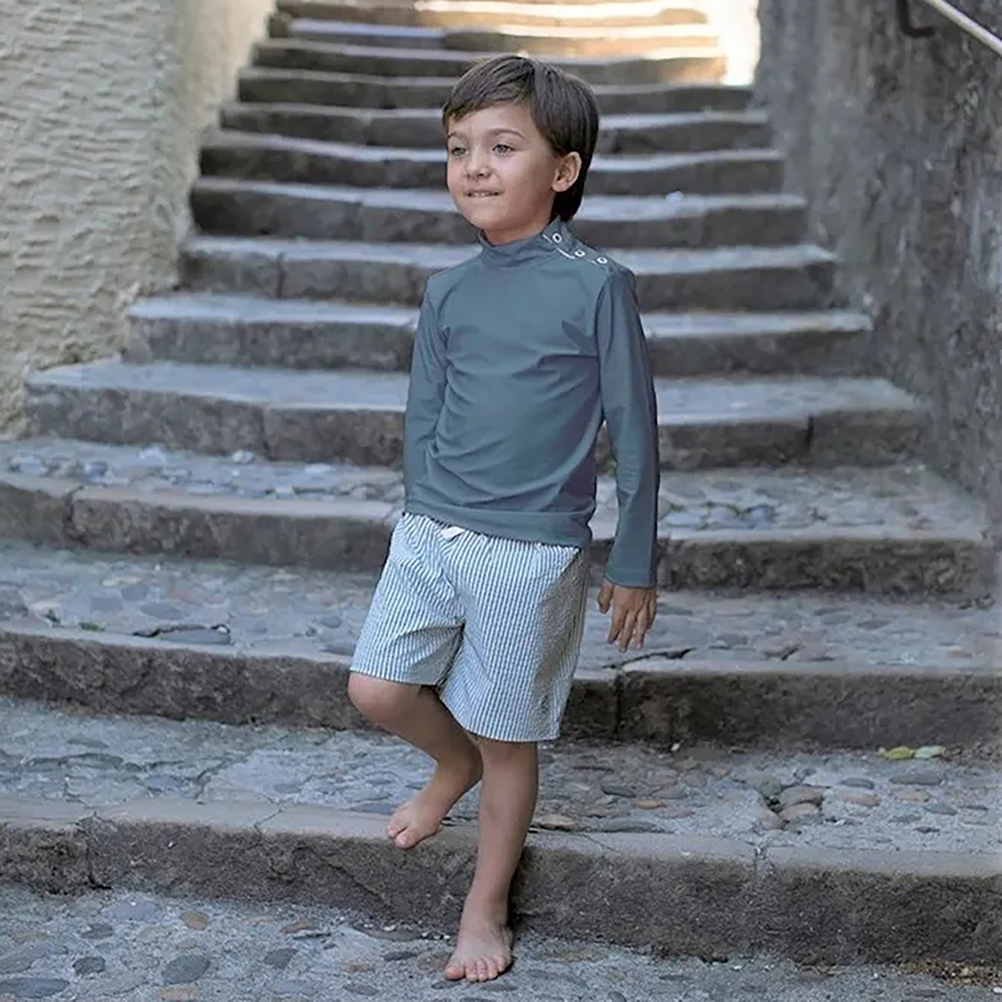 Boys Blue Stripes Swim Shorts