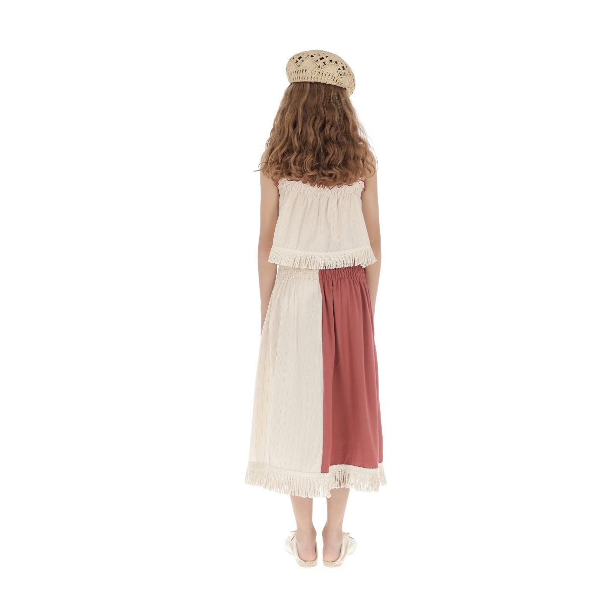 Girls White Stripes Cotton Skirt