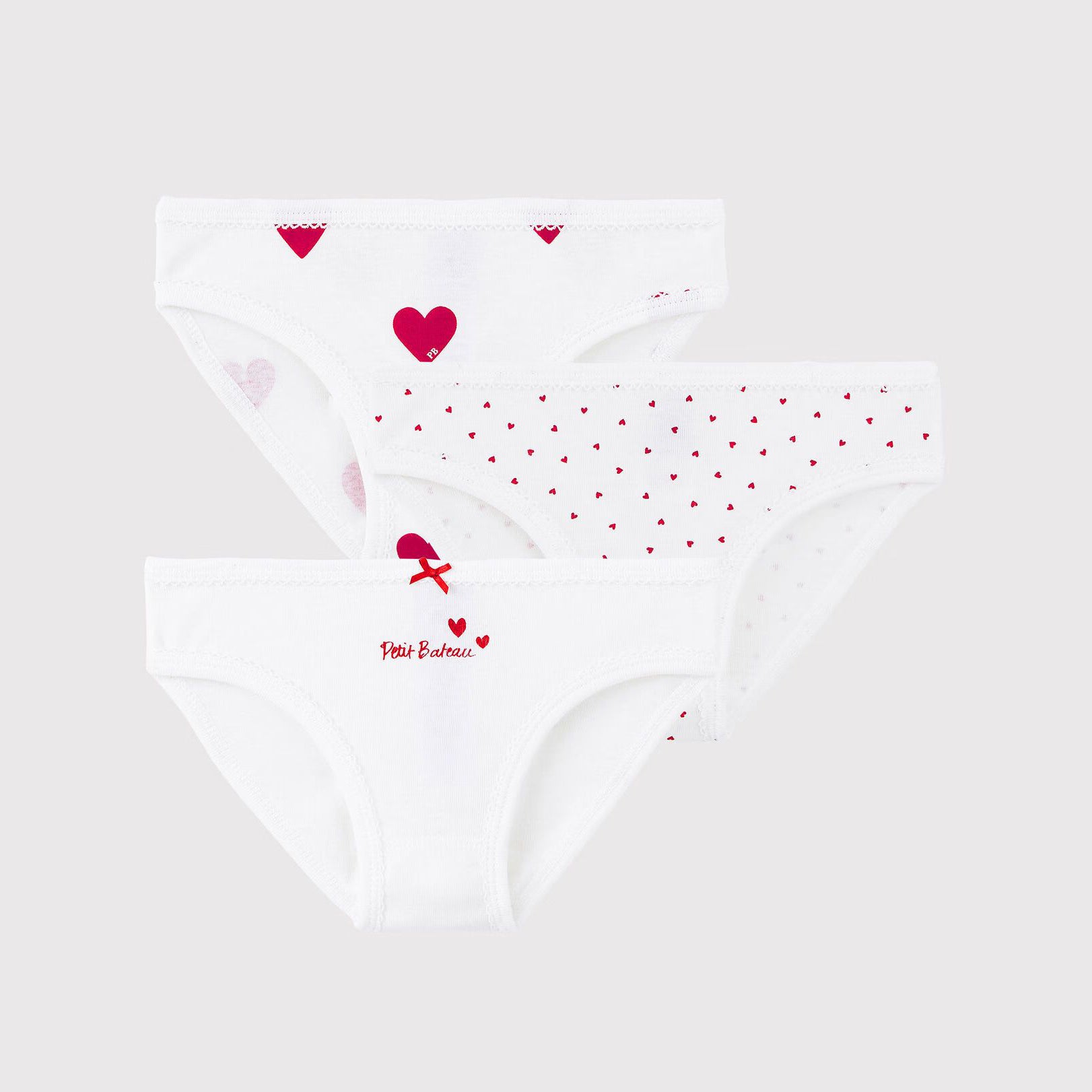 Girls Ivory Printed Heart Cotton Underwear Set(3 Pack)