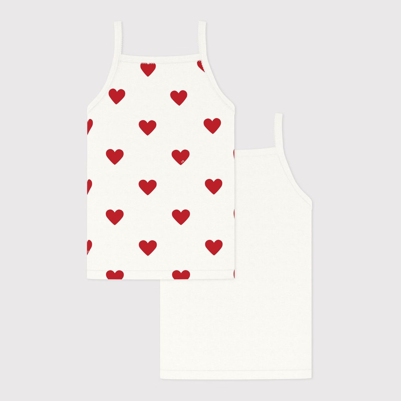 Girls Ivory Printed Heart Cotton Vest Set(2 Pack)
