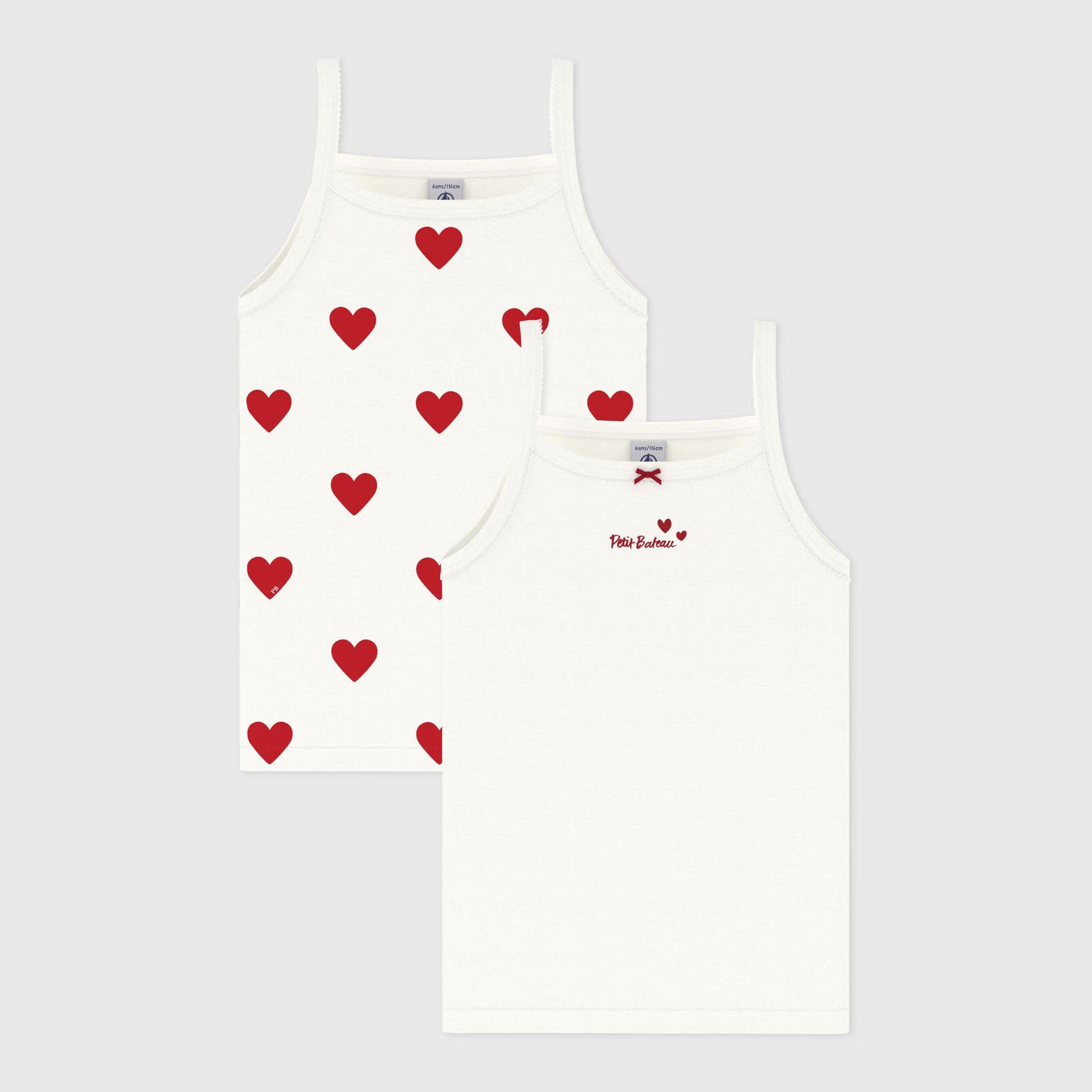 Girls Ivory Printed Heart Cotton Vest Set(2 Pack)