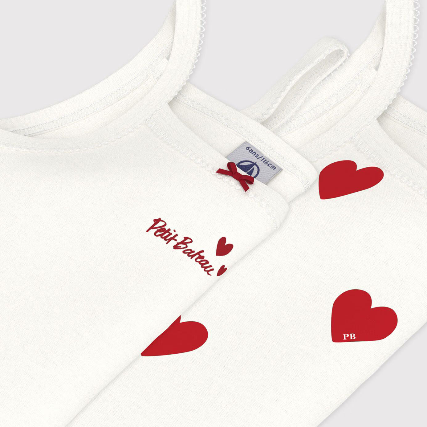 Girls Ivory Printed Heart Cotton Vest Set(2 Pack)