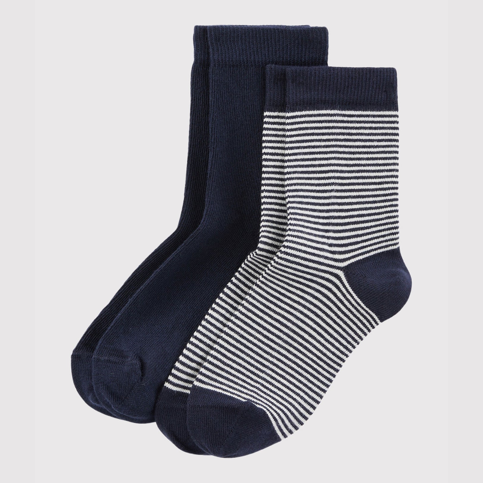 Boys Navy Striped Cotton Sock Set(2 Pack)
