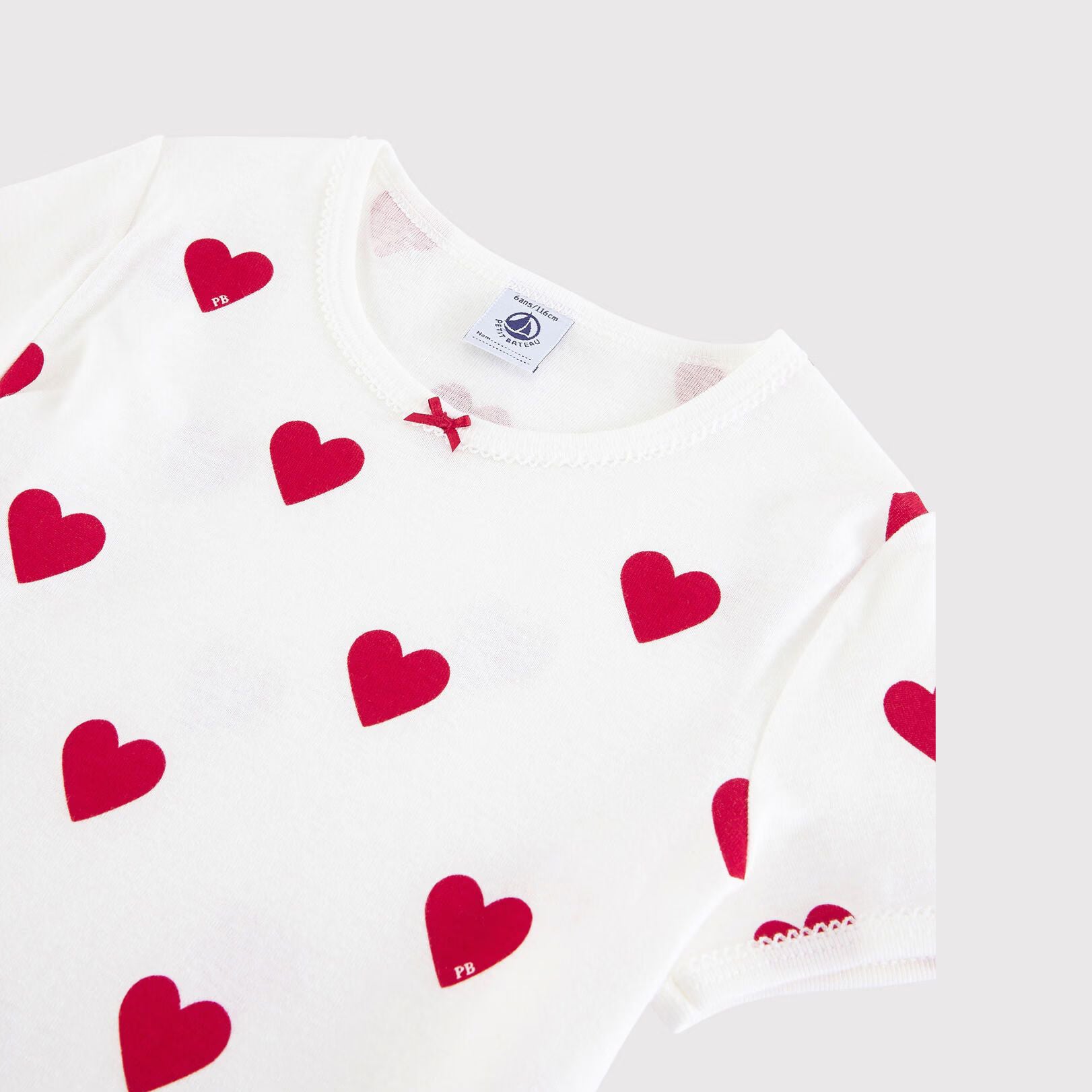 Girls Ivory Printed Heart Cotton Pajama Set