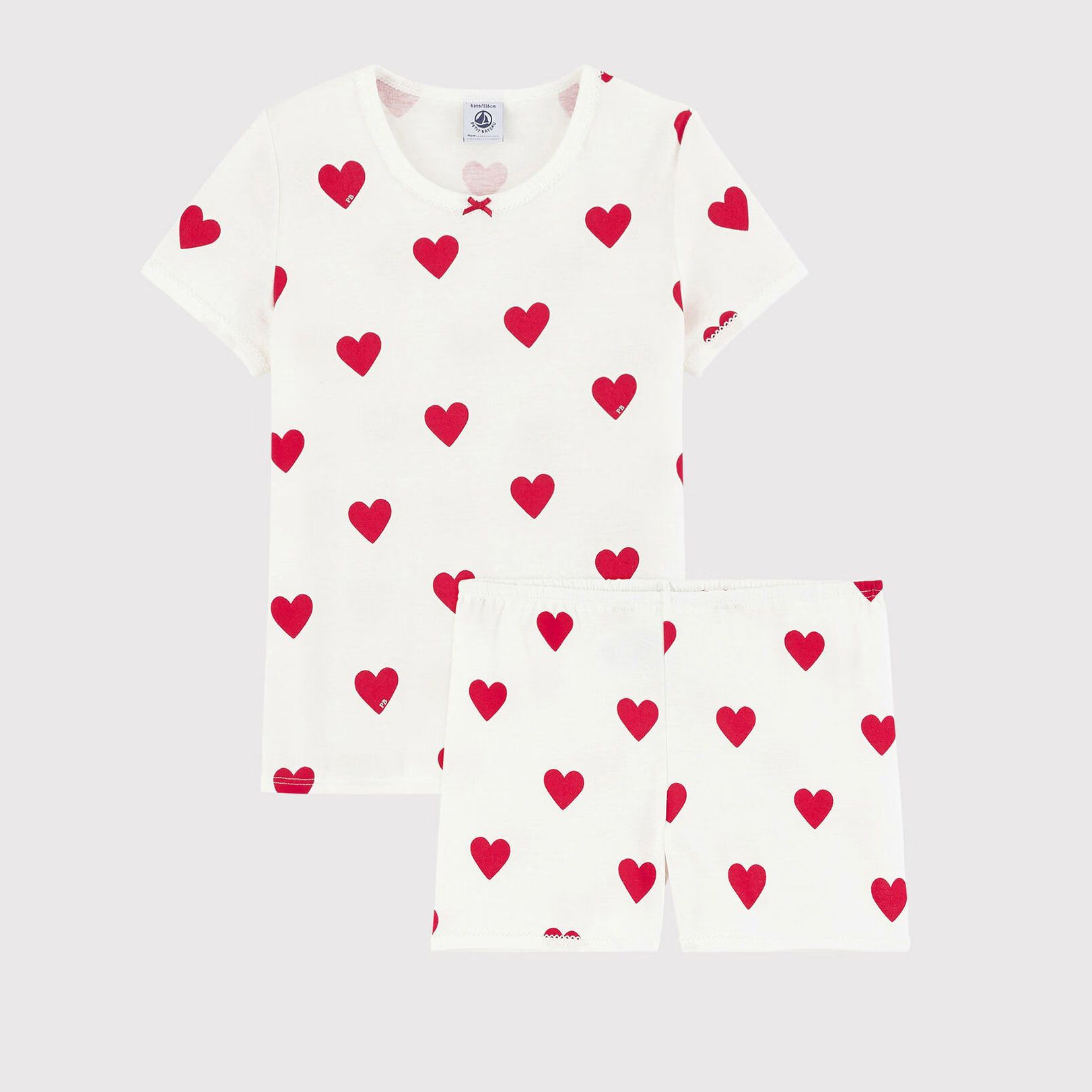 Girls Ivory Printed Heart Cotton Pajama Set