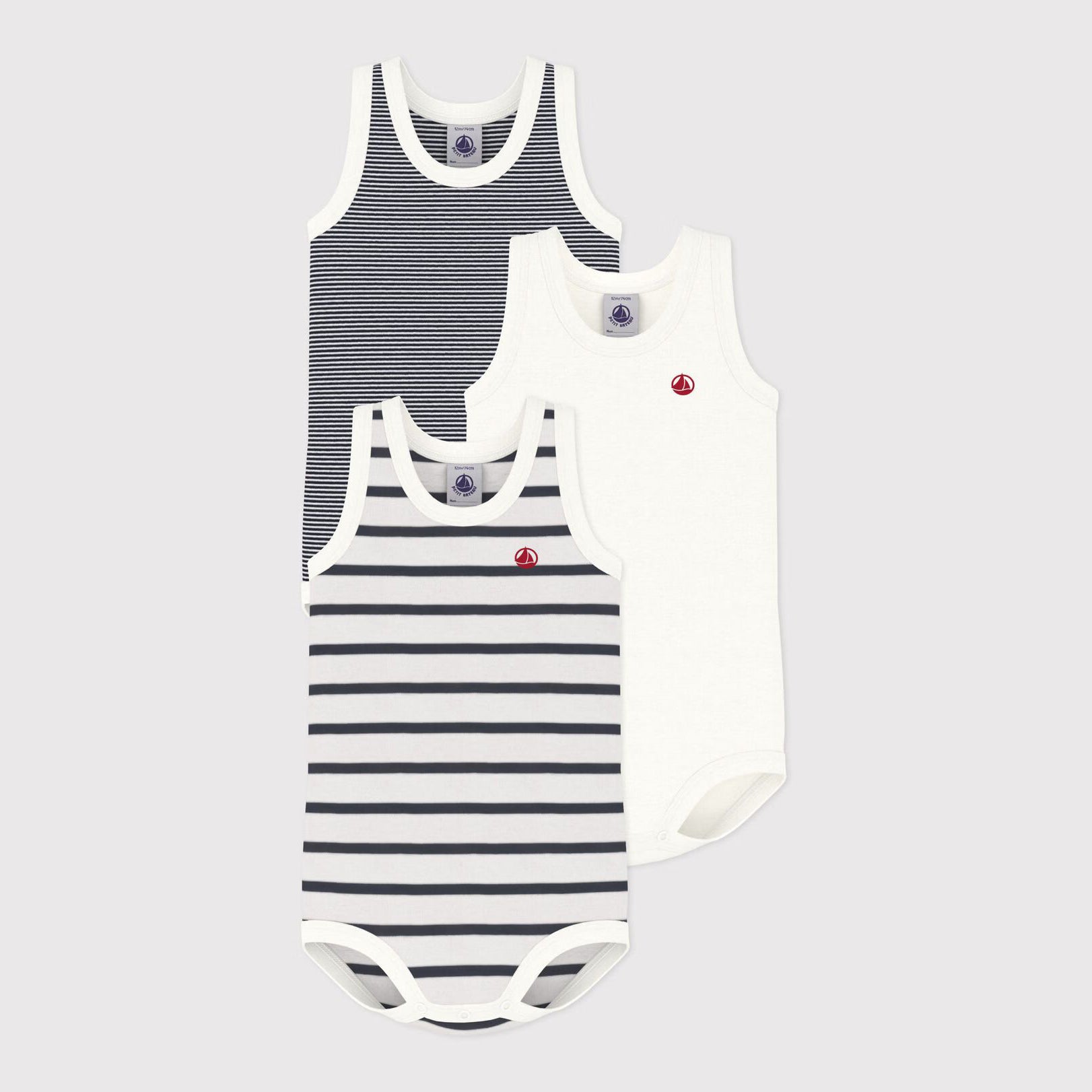 Baby Boys & Girls White Striped Cotton Babysuit Set(3 Pack)