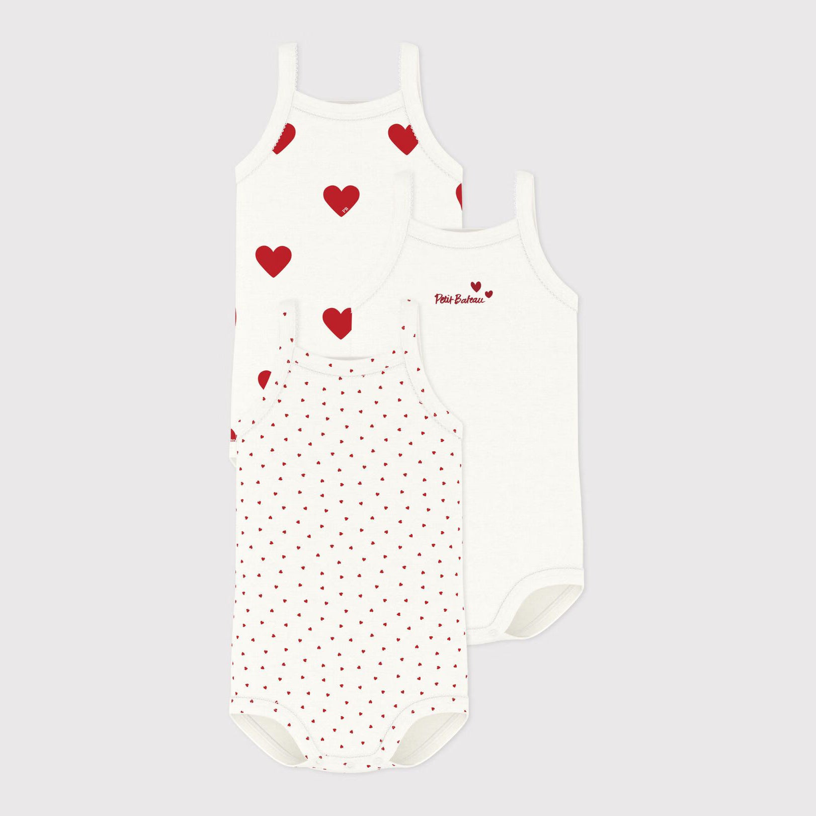 Baby Girls White Printed Heart Cotton Babysuit Set(3 Pack)