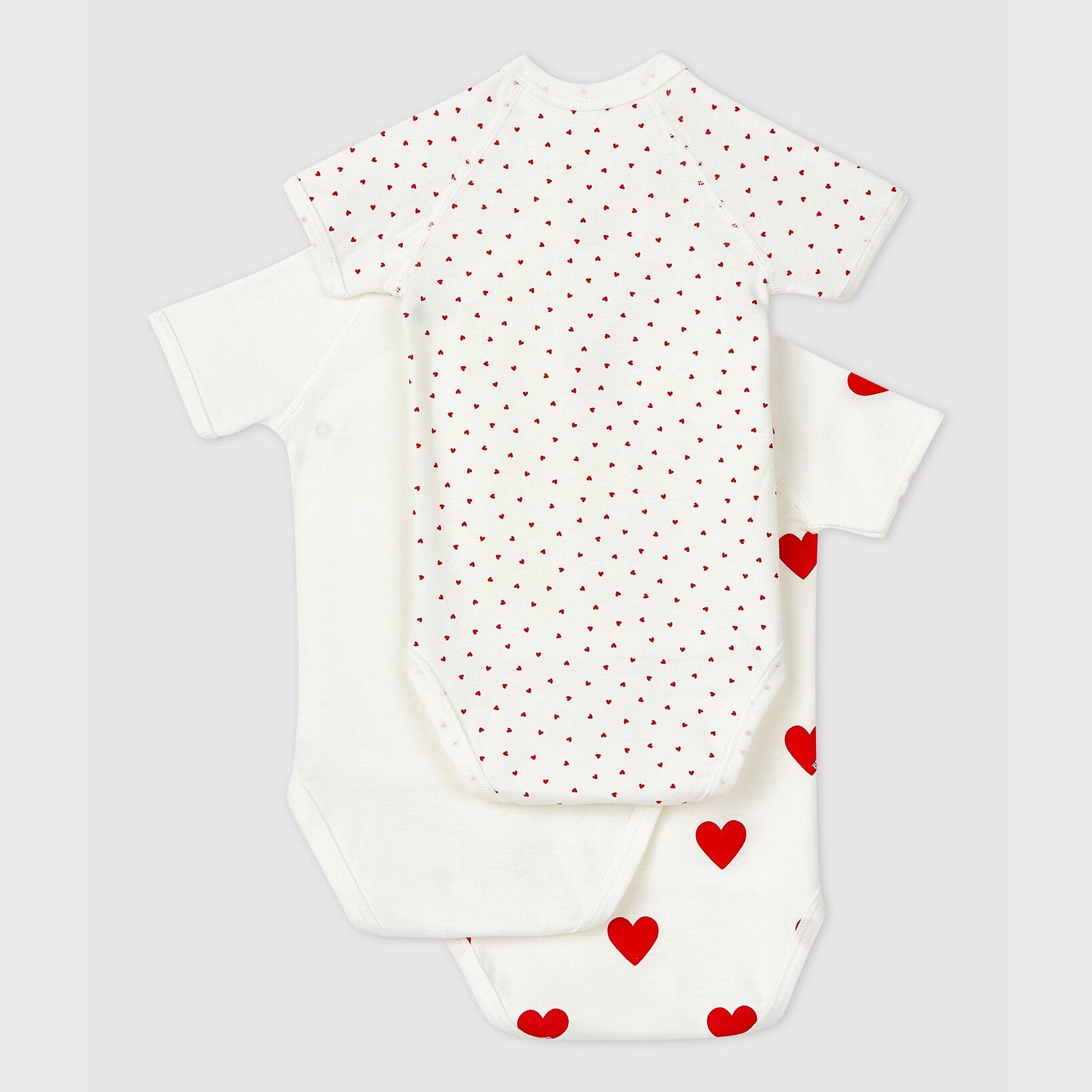 Baby Boys & Girls White Heart Cotton Babysuit Set(3 Pack)