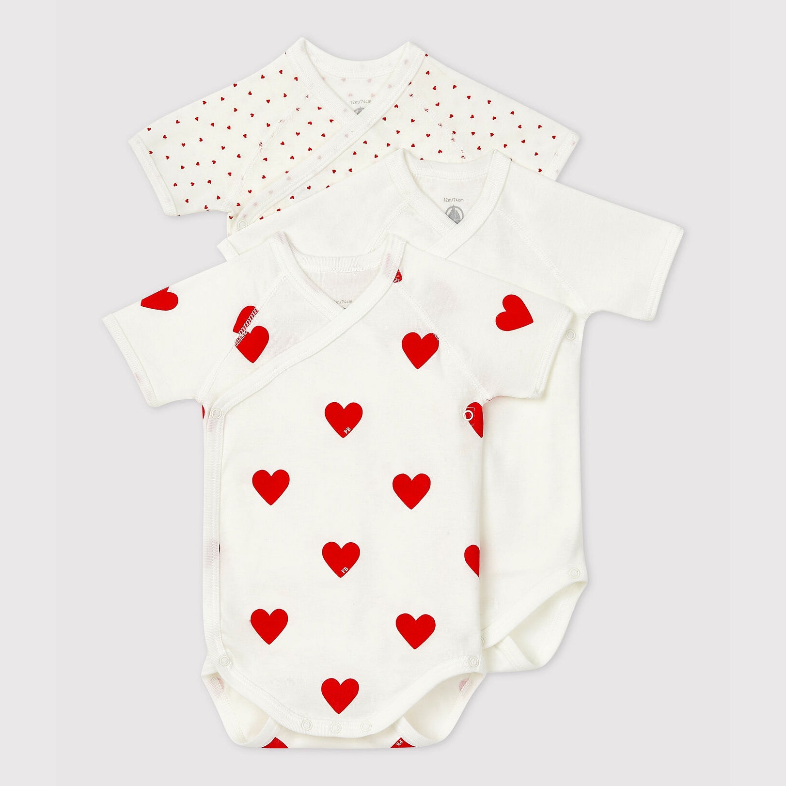 Baby Boys & Girls White Heart Cotton Babysuit Set(3 Pack)