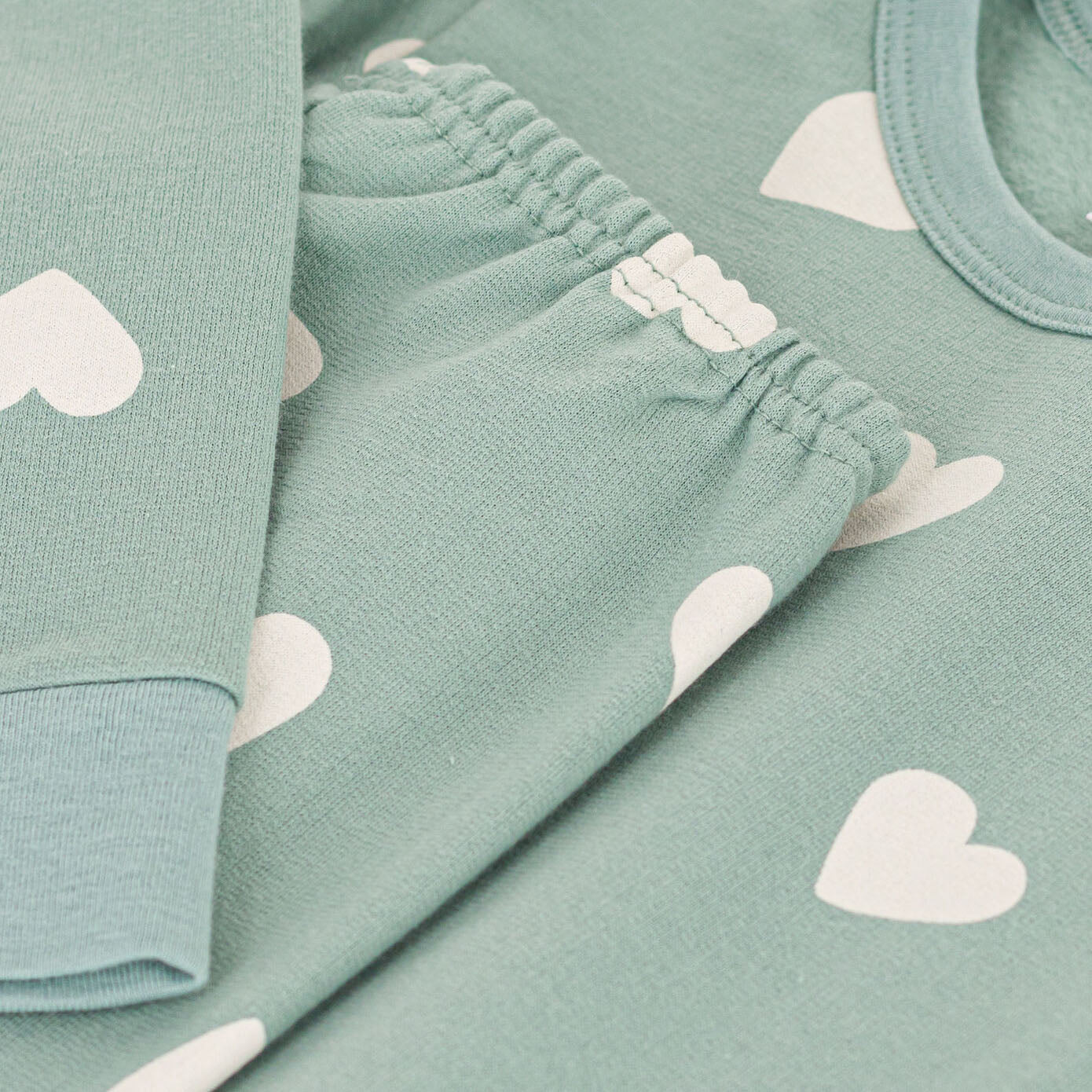 Girls Green Heart Cotton Nightwear Set