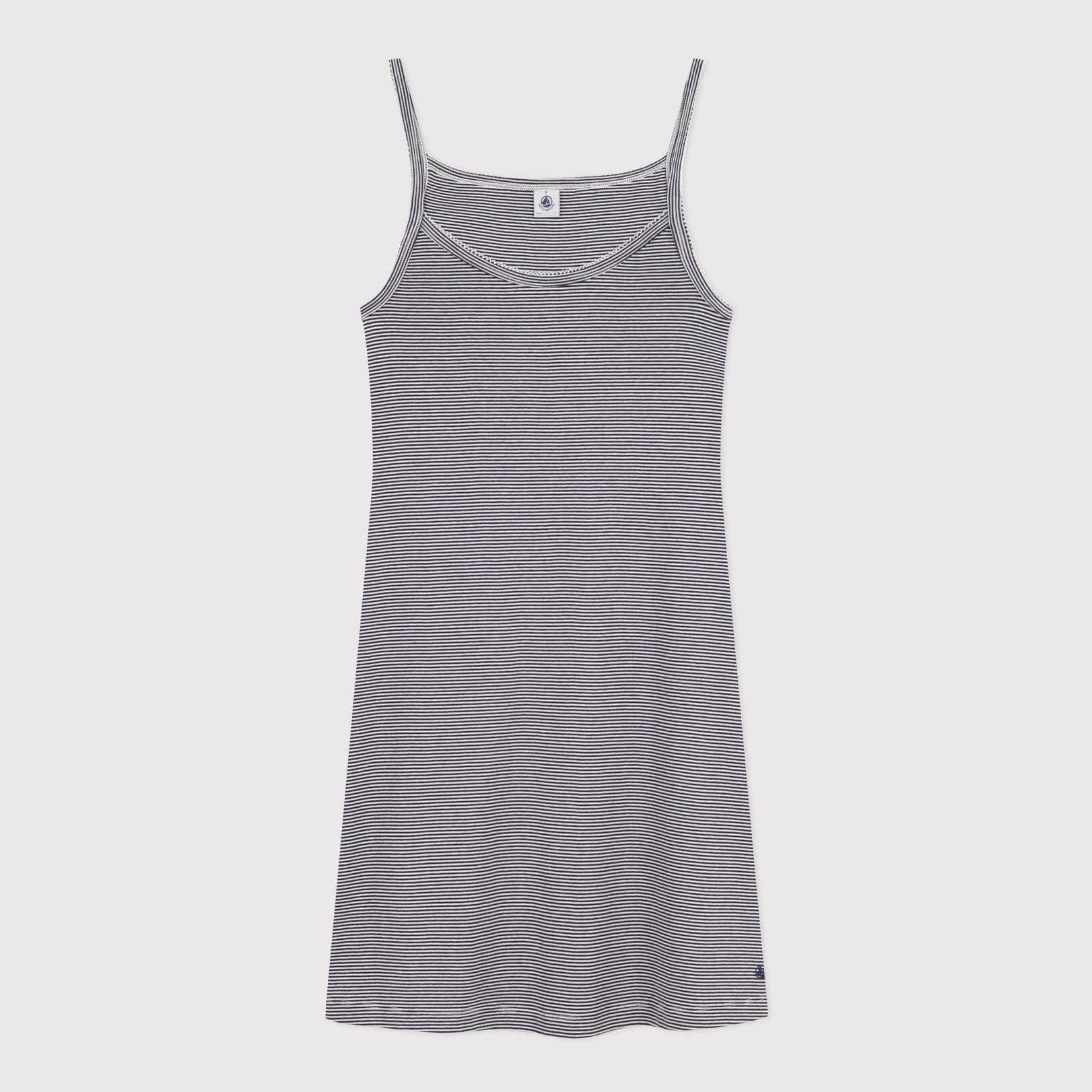 Women Blue Stripes Cotton Nightwear Dress