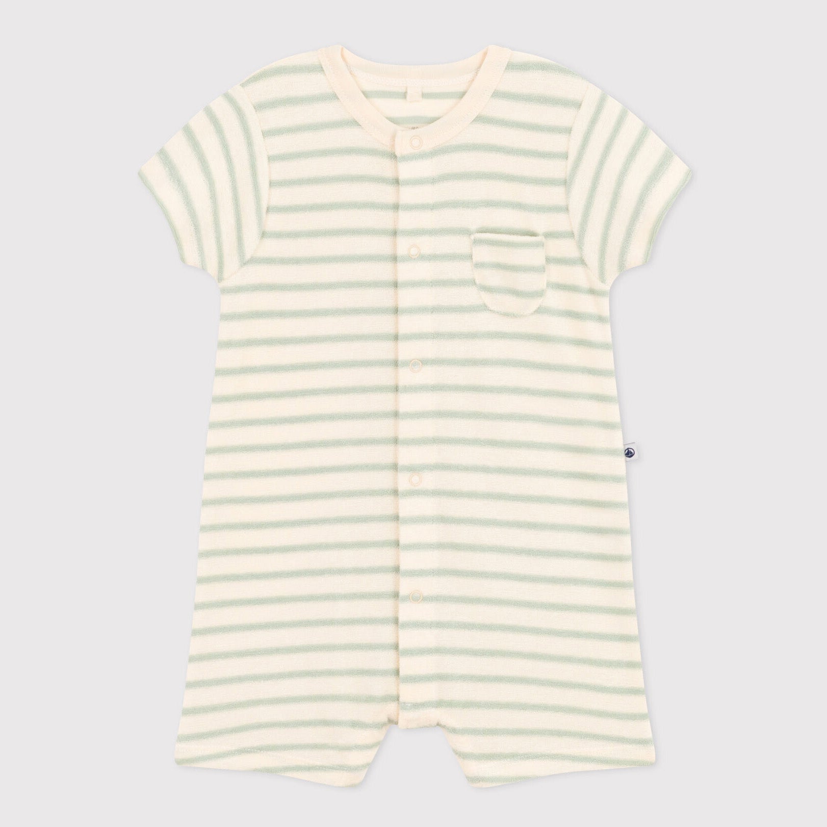 Baby Boys & Girls Green Stripes Cotton Babysuit
