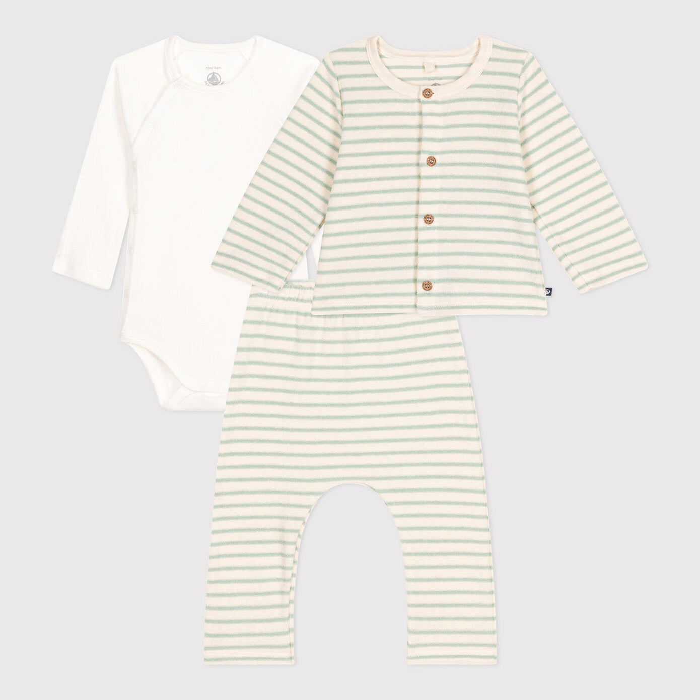 Baby Boys & Girls Green Stripes Cotton Set