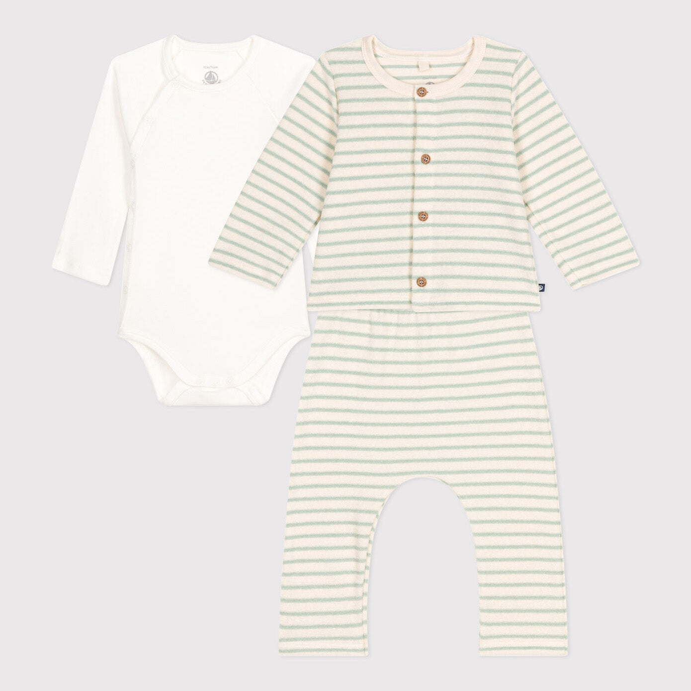 Baby Boys & Girls Green Stripes Cotton Set