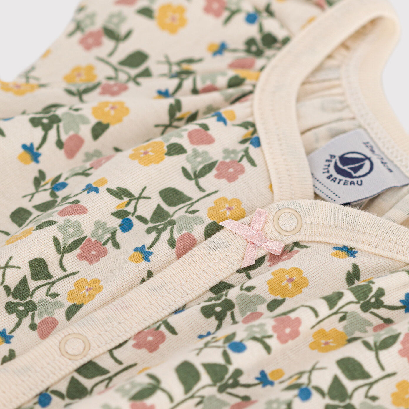 Baby Girls Green Floral Cotton Babysuit