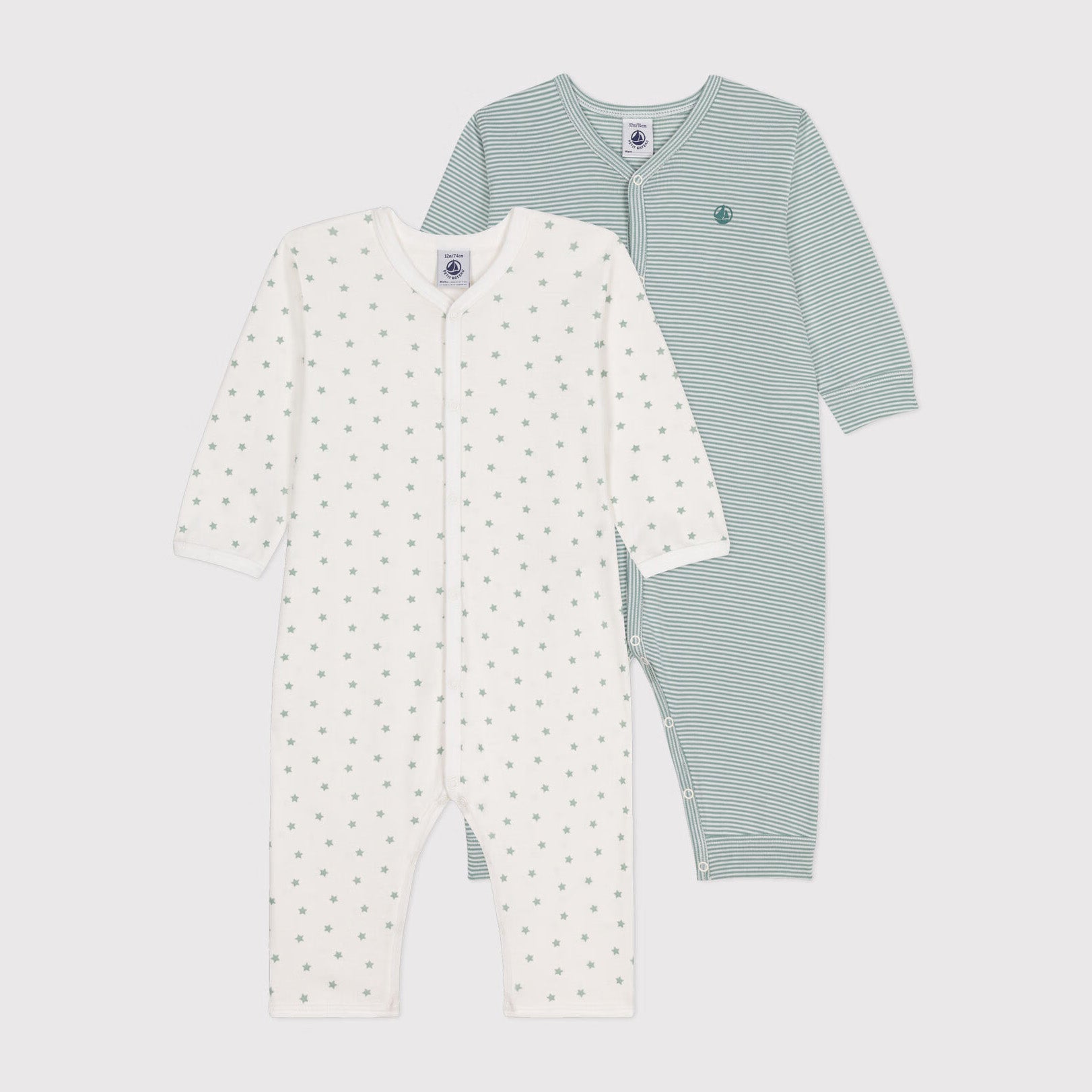 Baby Boys & Girls Green Stripes Cotton Babysuit Set(2 Pack)