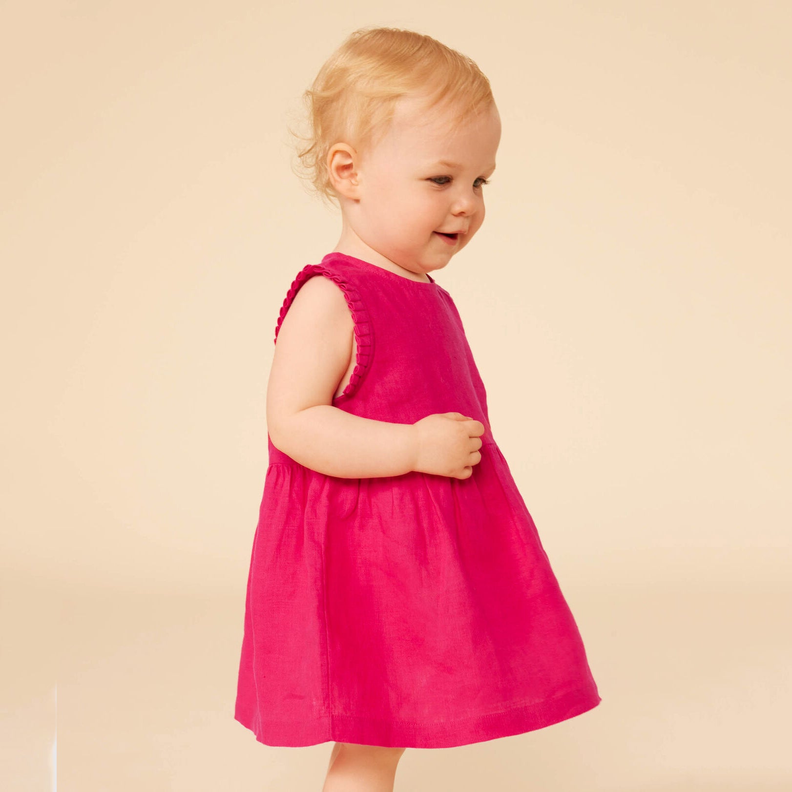 Baby Girls Fuchsia Linen Dress