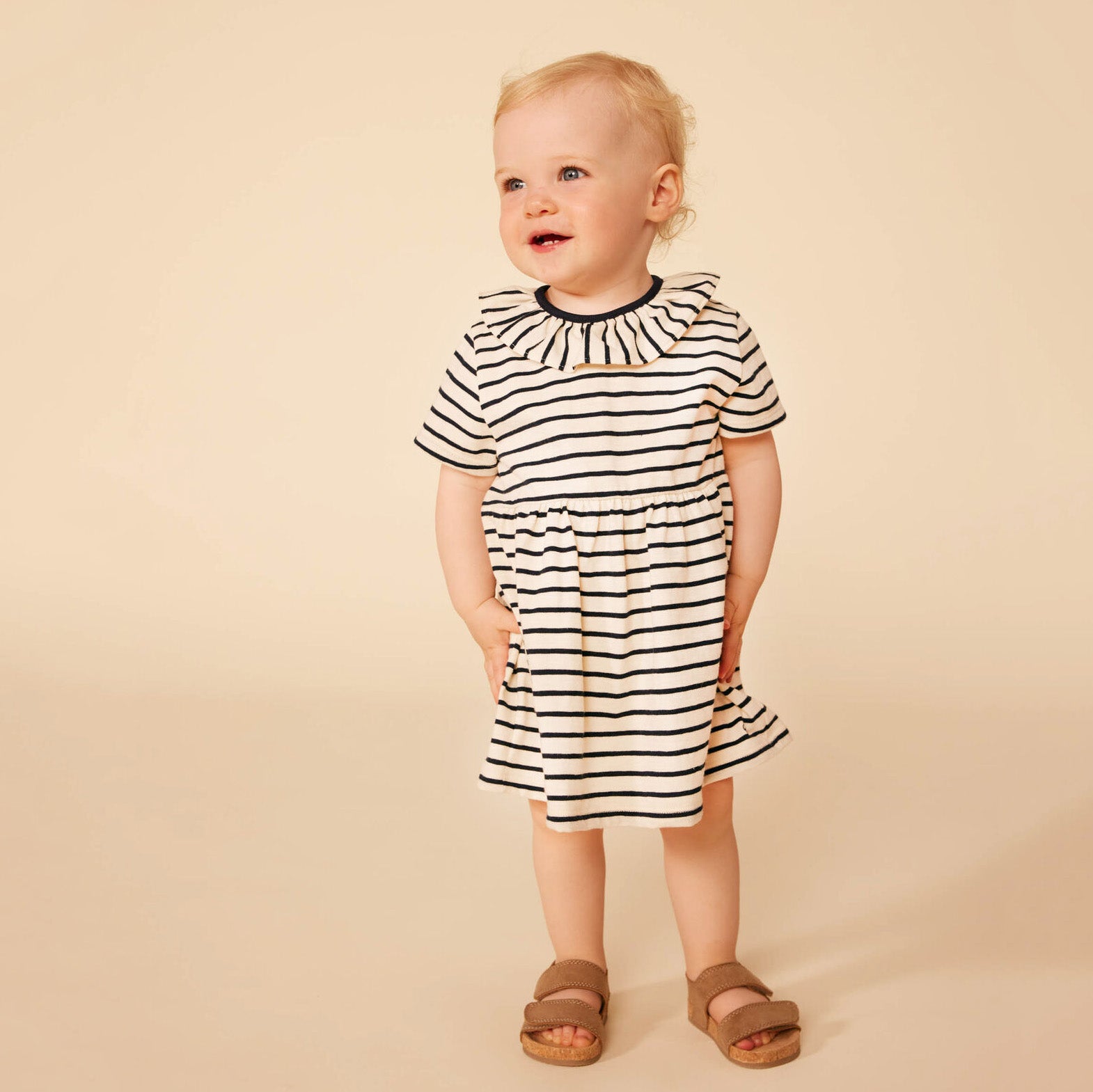 Baby Girls Navy Stripes Cotton Dress