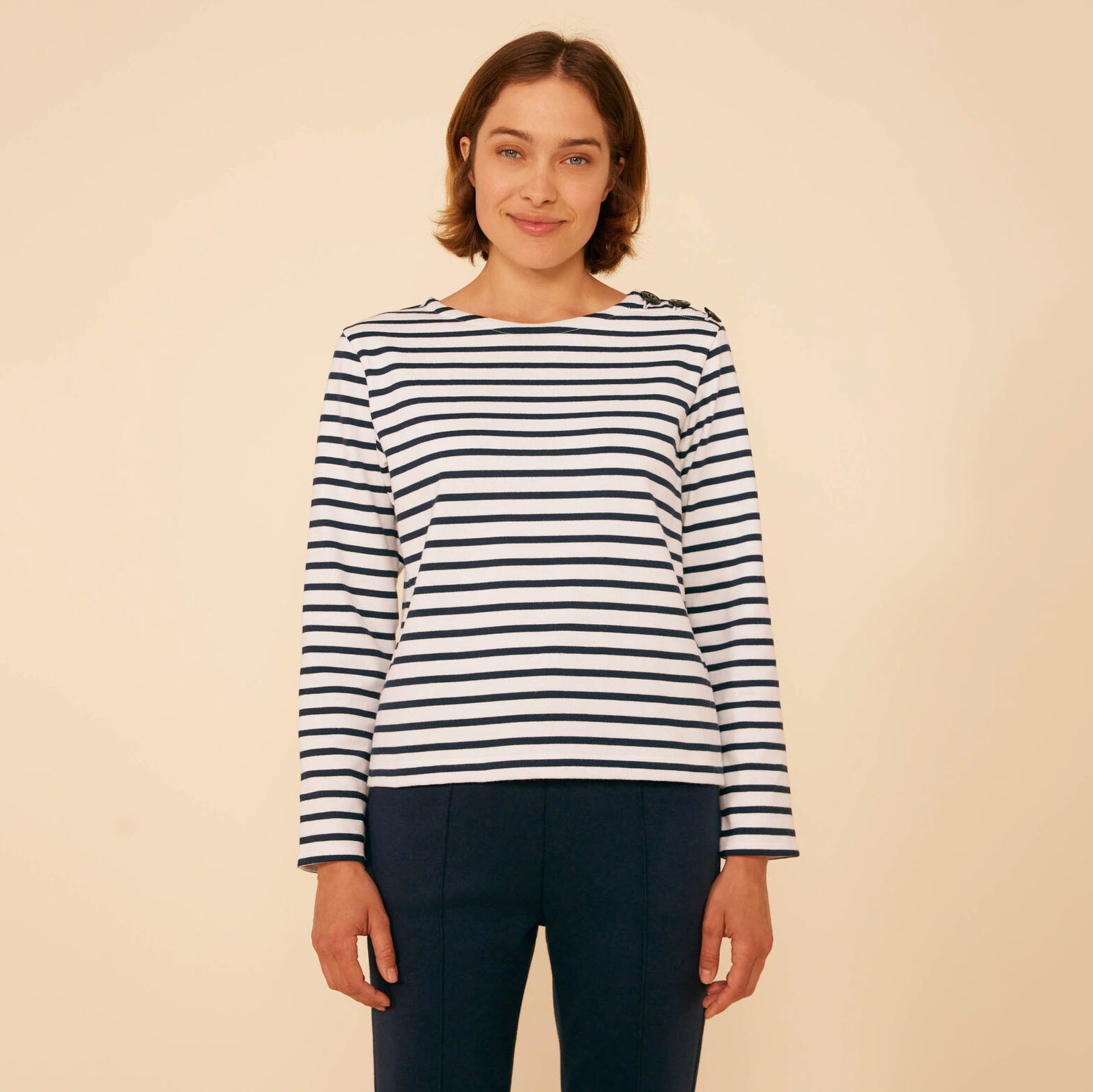 Women Navy Stripes Cotton Sweater