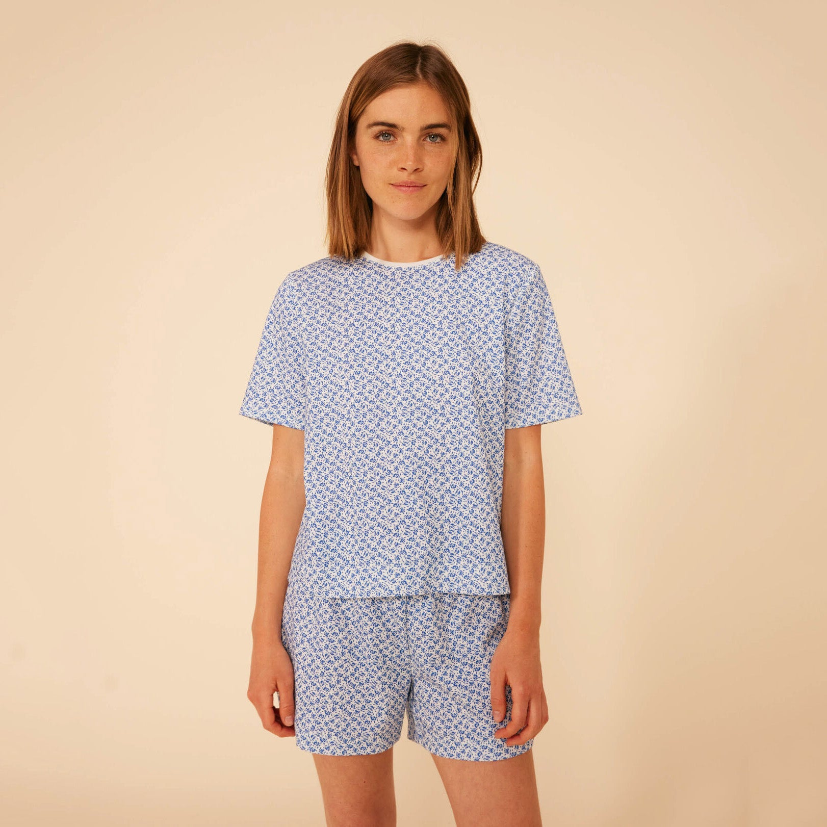Women Blue Floral Cotton Nightwear Set