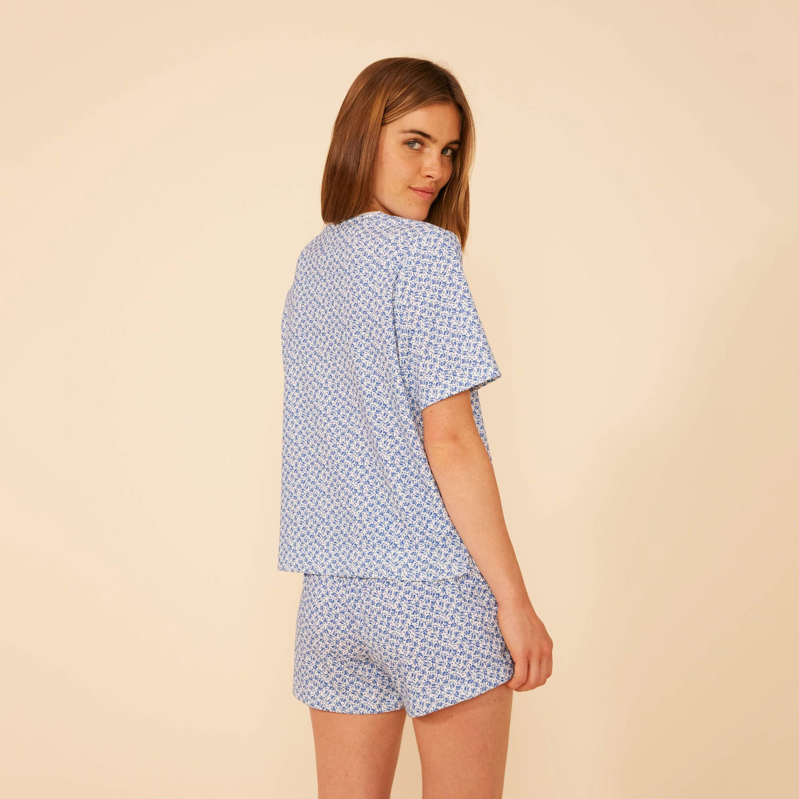Women Blue Floral Cotton Nightwear Set