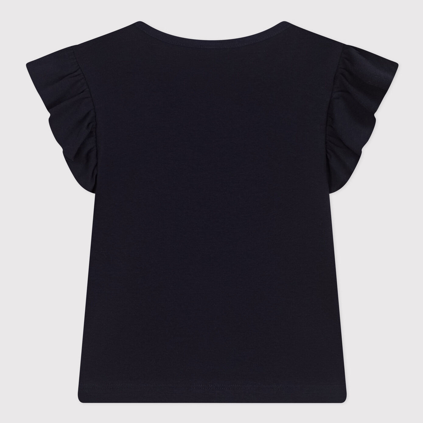 Girls Navy Ruffled Cotton T-Shirt