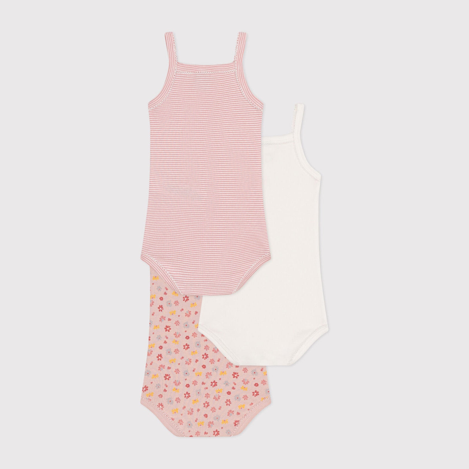 Baby Girls Pink Floral Cotton Babysuit Set(3 Pack)