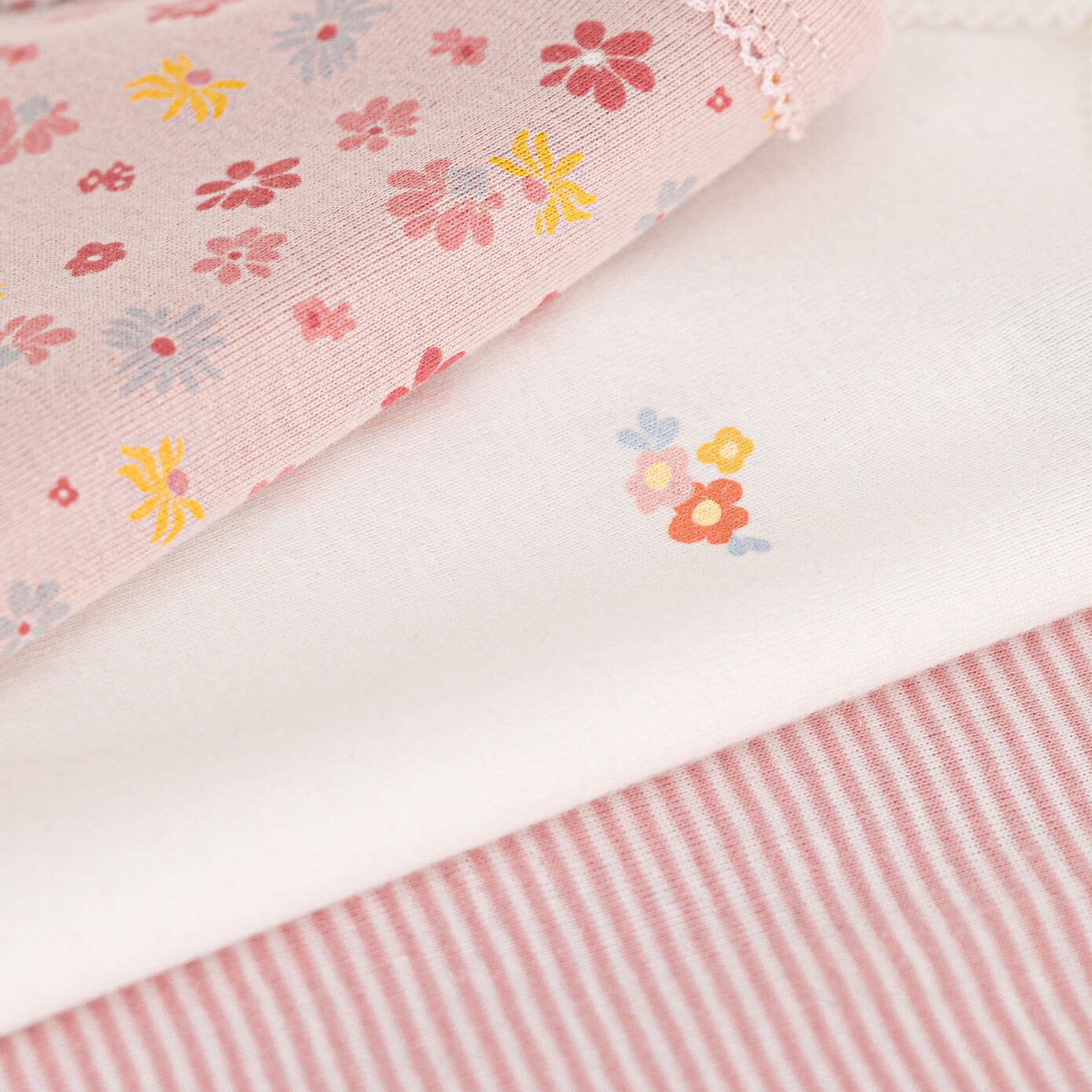 Baby Girls Pink Floral Cotton Babysuit Set(3 Pack)