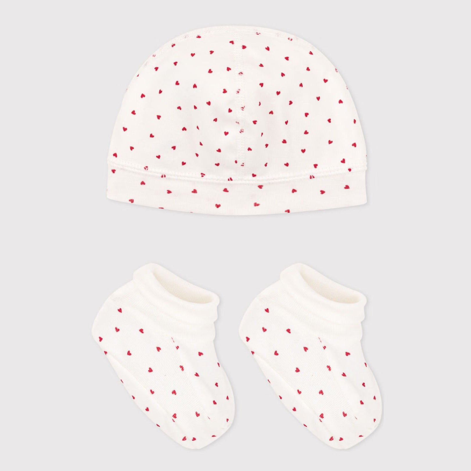 Baby Girls White Printed Heart Warm Hat And Socks Set