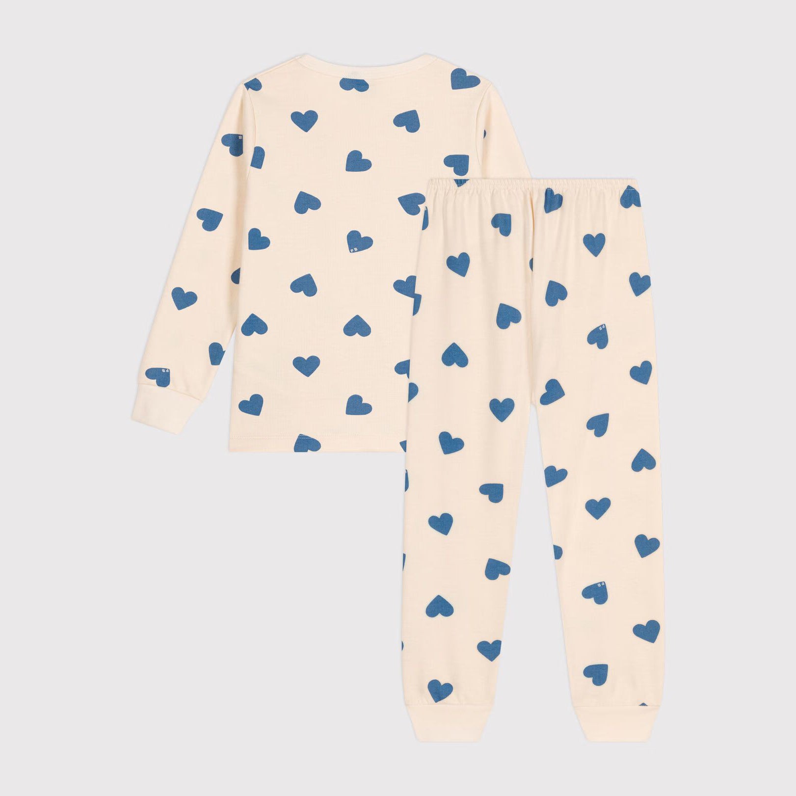 Girls Beige Printed Heart Nightwear Set