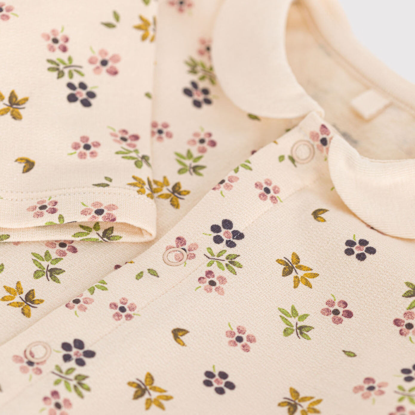 Baby Girls Beige Floral Cotton Babysuit