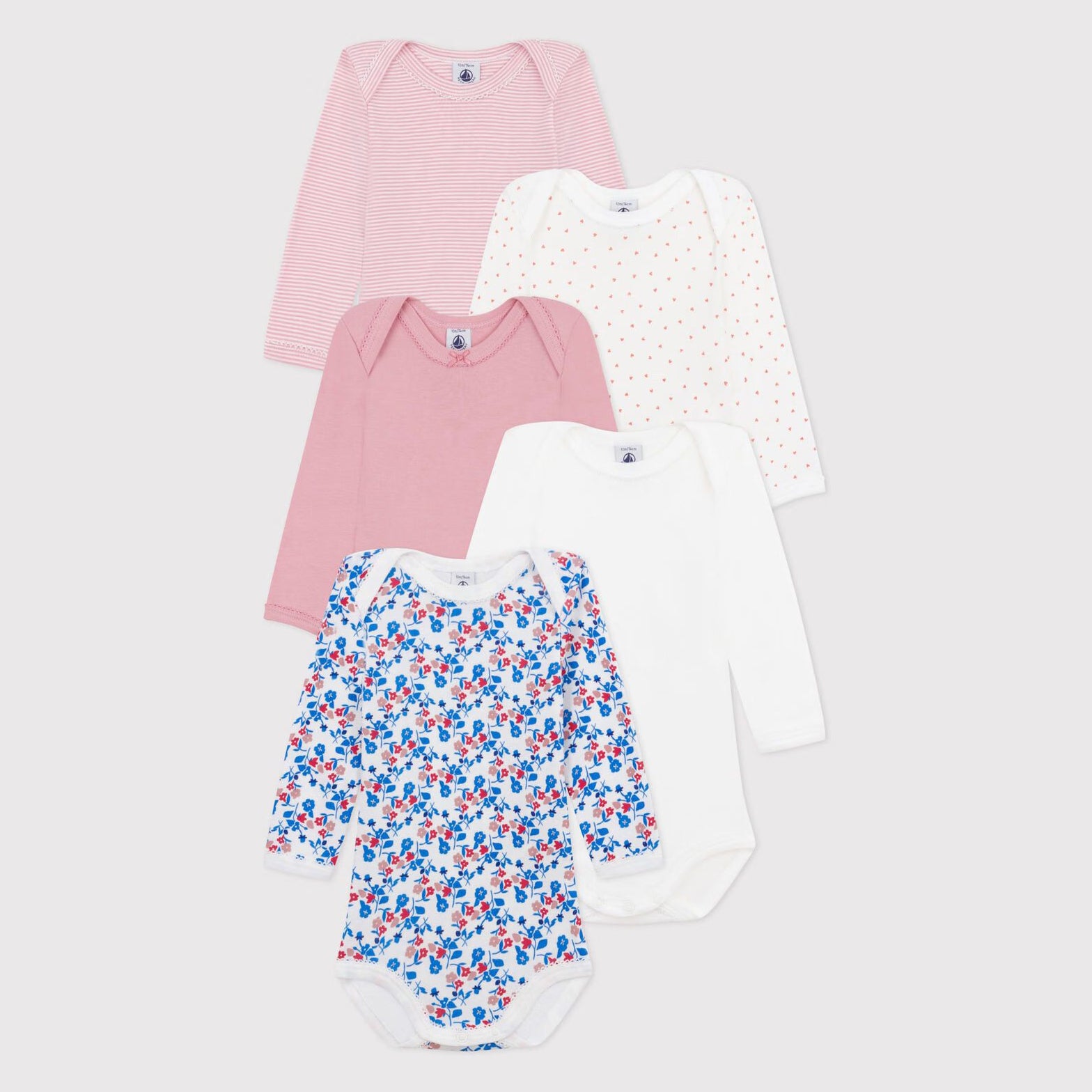 Baby Girls Long Sleeve Floral Cotton Bodysuit Set(5 Pack)