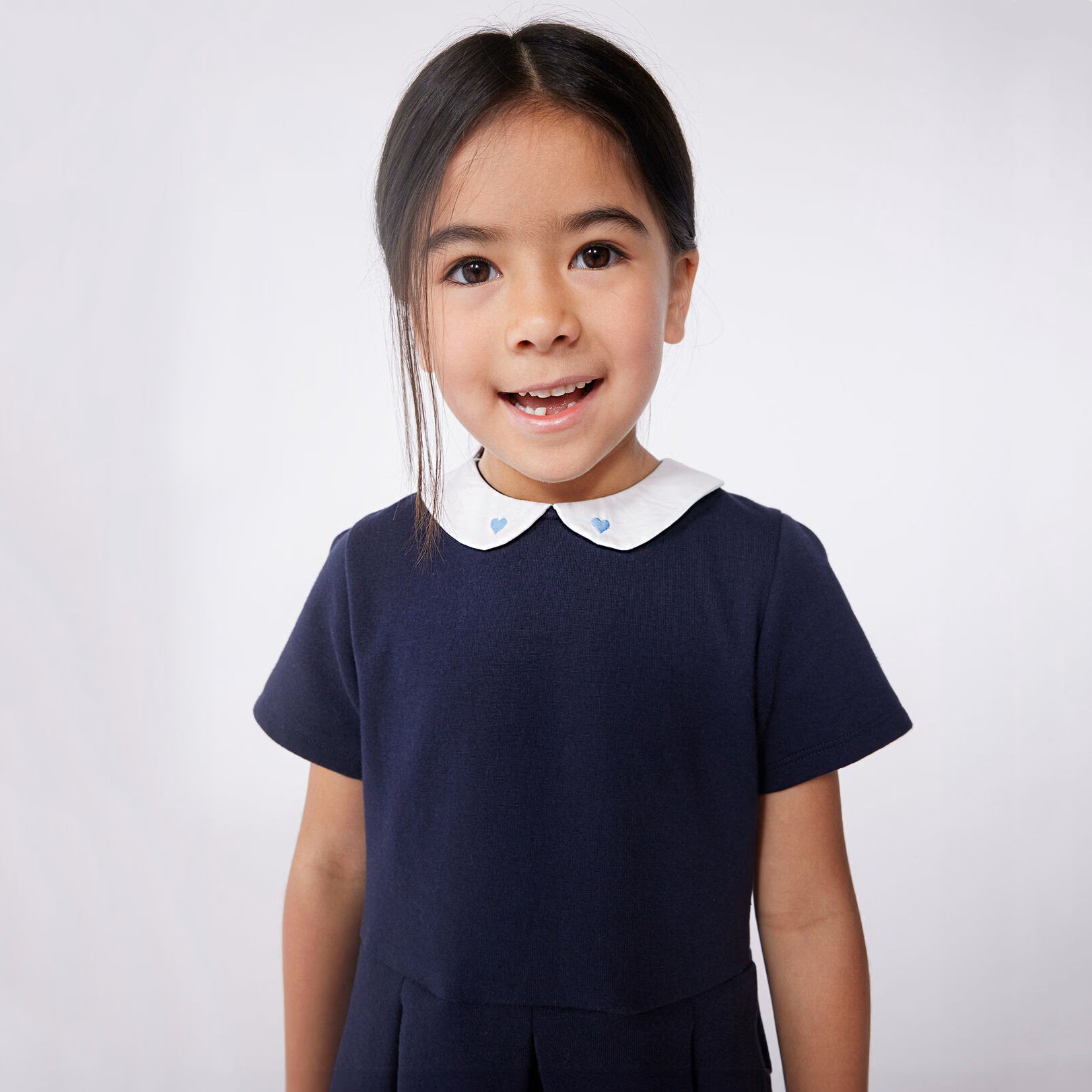 Girls Deep Blue Doll Collar Cotton Dress