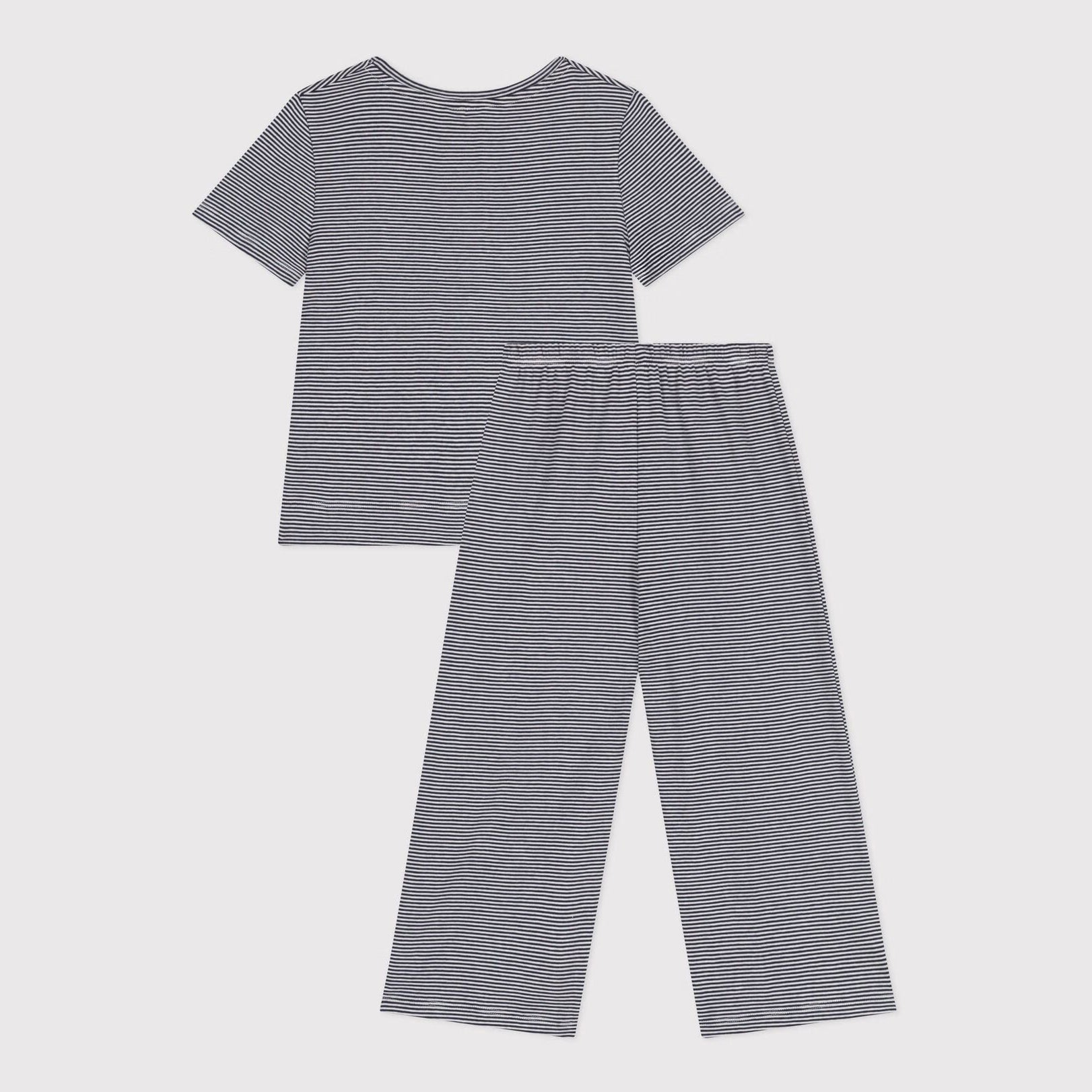 Girls Navy Stripes Cotton Nightwear Set
