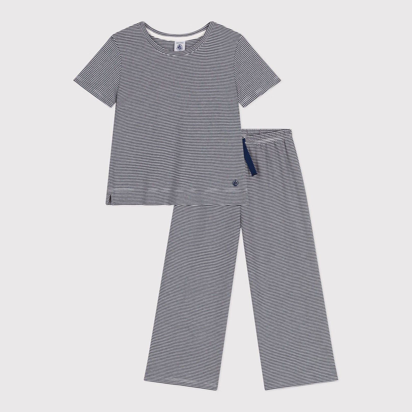 Girls Navy Stripes Cotton Nightwear Set
