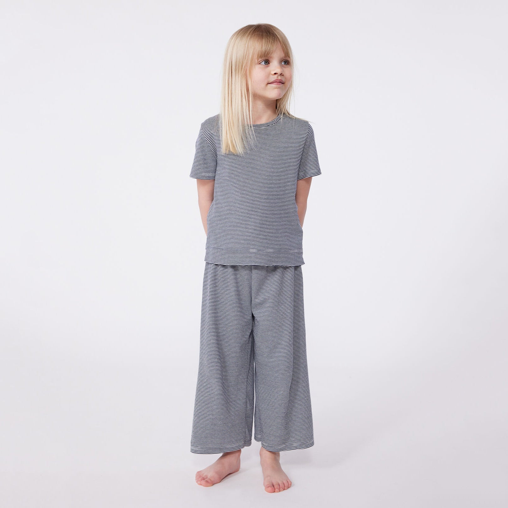 Girls Navy Stripes Cotton Nightwear Set