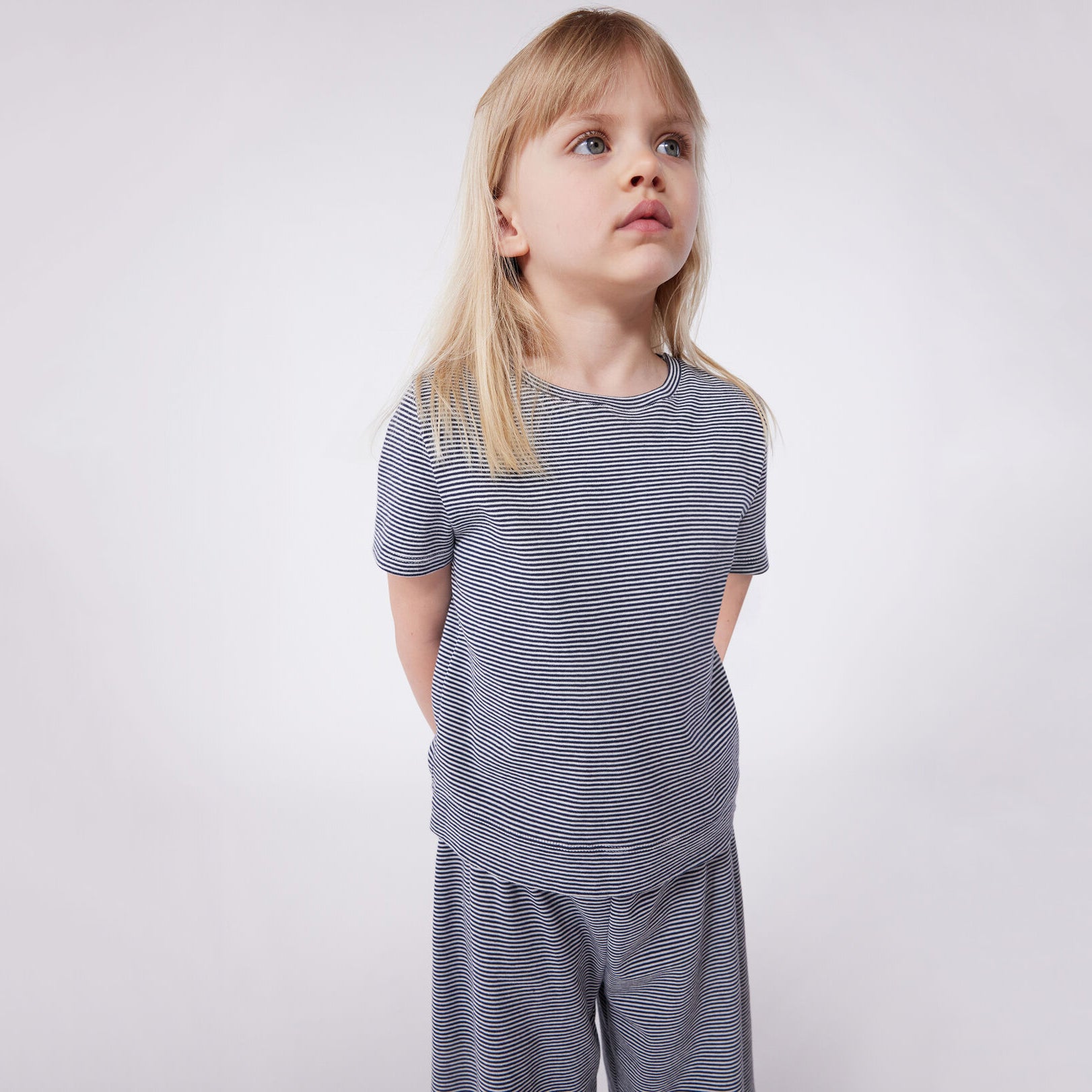 Girls Navy Stripes Cotton Nightwear Set